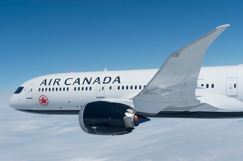 Air Canada's airplane soaring through the sky