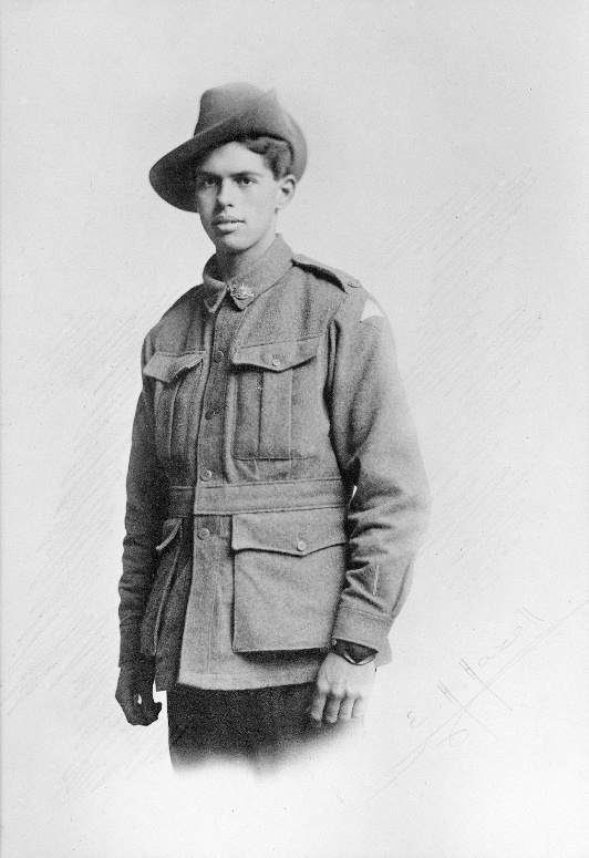 An unidentified Aboriginal soldier, thought to have served with the 20th Australian Infantry Battalion on the Western Front during World War I (1914–18). Photographer: E.H. Hazell, reproduced courtesy of the Australian War Memorial/National Archives of Au