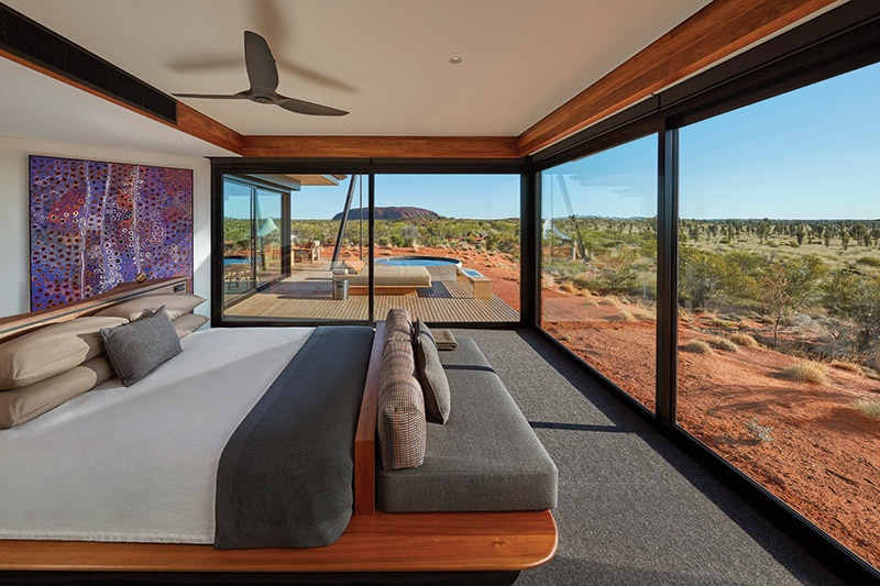 Luxurious bedroom with the view of the desert