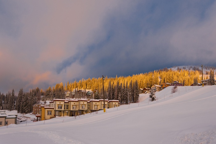 Silverstar Mountain Resort cabins covered in snow
