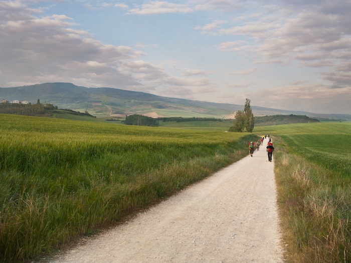 Pilgrims and walkers on the Camino de Santiago in Spain