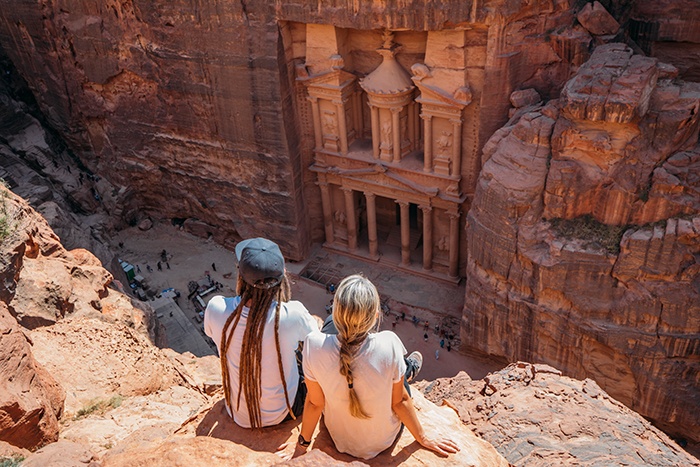A couple views of the architectural ruins in Petra, Jordan