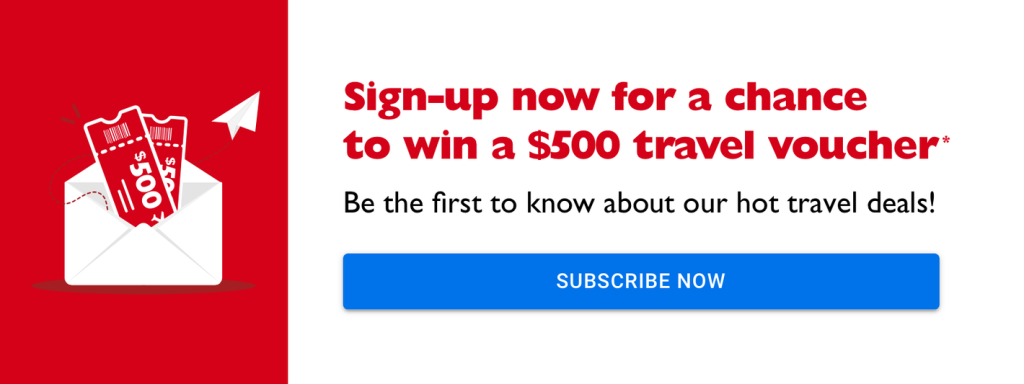 Promotional banner for travel voucher subscriptions and other deals