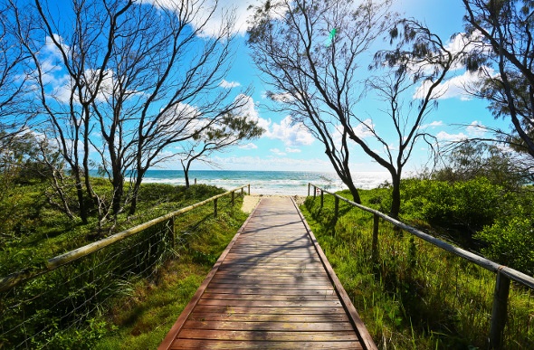 A boardwalk leading out to the beach