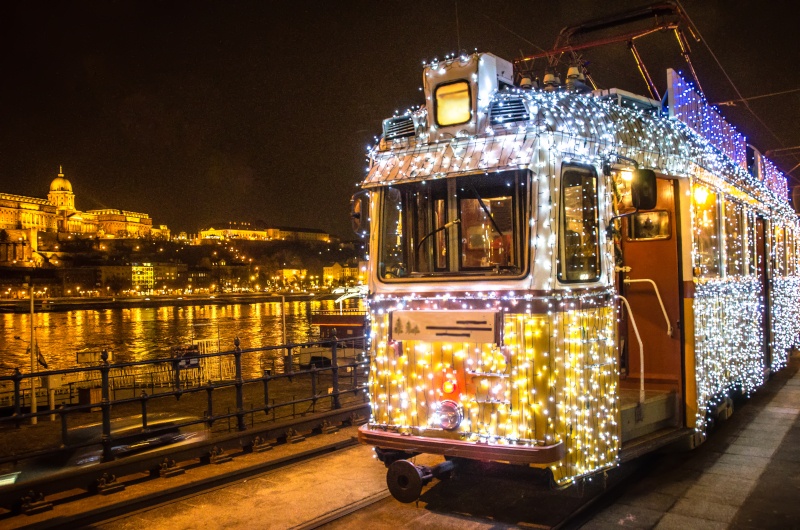 Christmas light bus in Budapest
