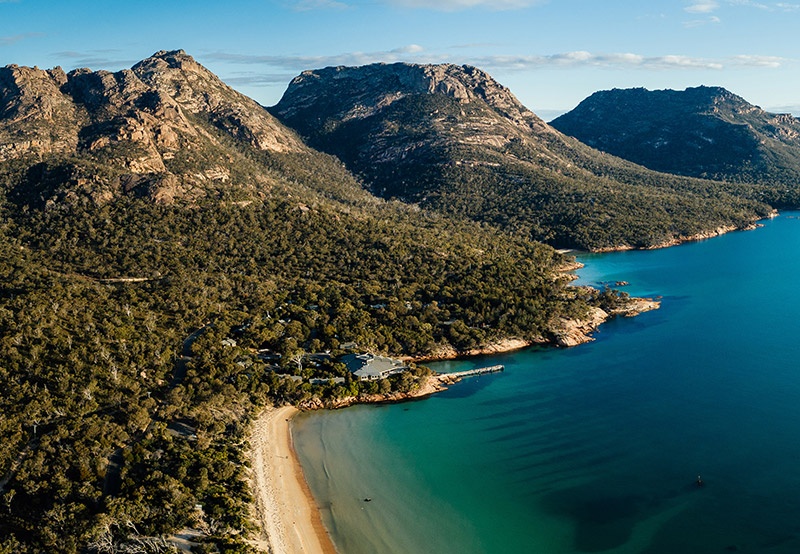 Mountain view with a seashore on the bottom