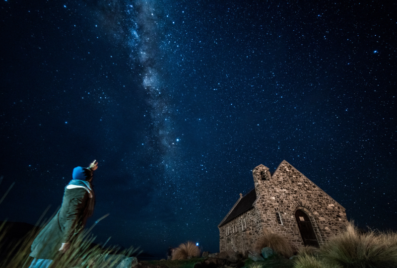 Star-filled sky above the Church of the Good Shepherd