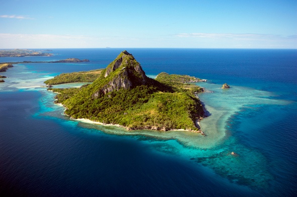 Fijian islands from helicopter