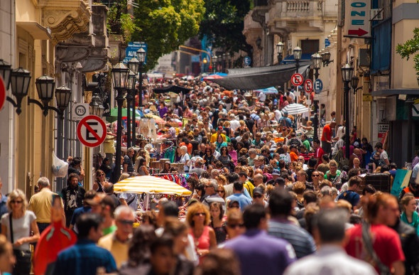 20,000 people crowd into the streets of San Telmo for one of Buenos Aires' biggest flea markets