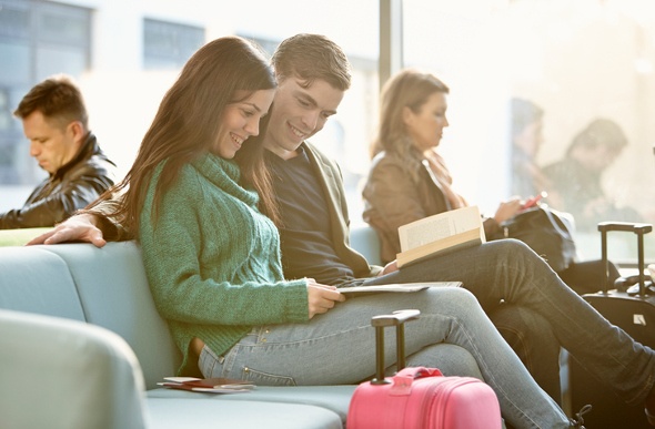 Couple in airport lounge