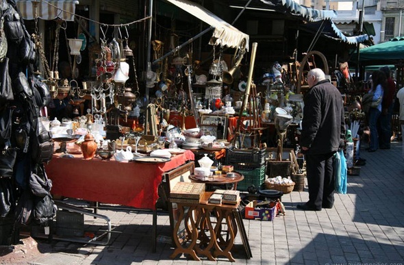 stalls in Monastiraki Flea Market in Athens