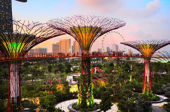 Three waterfront gardens at the Gardens by the Bay in Singapore