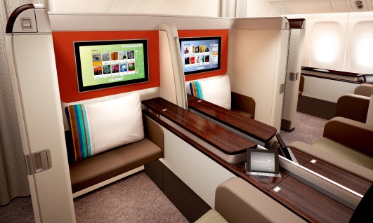  Garuda Indonesia's first class seat that features a wide leg space and LED monitor