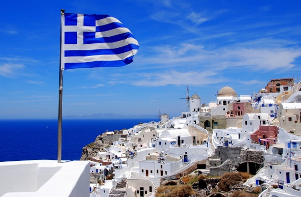  Greece flag with view of the city