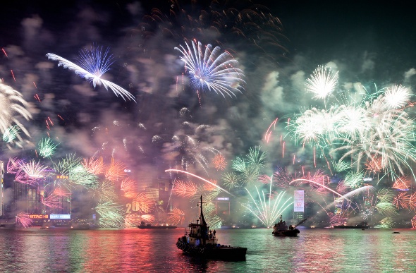 Multicoloured fireworks in Hong Kong for Chinese New Year 