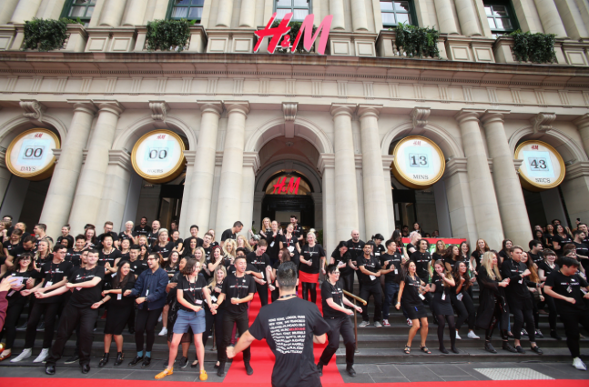 People outside celebrating the opening of the first H&M outlet in Melbourne Australia