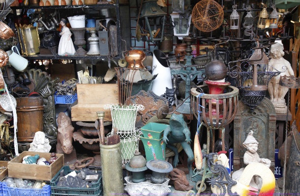 A selection of decorative antiques in the Marché aux Puces de St-Ouen Paris flea market