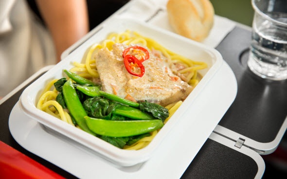 Meal served for economy passengers of Qantas Airways
