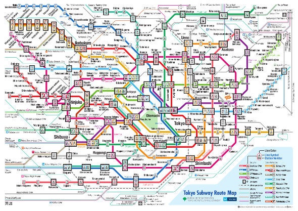 Colour-coded map of the Tokyo Subway