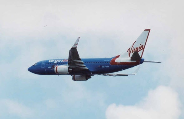 A photo of virgin airways aircraft at mid air 