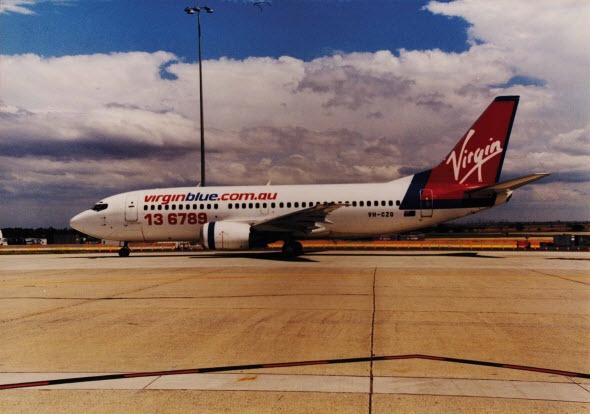 Left side view of Virgin airways aircraft