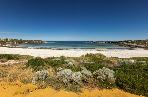 The beautiful basin of Dynamite Bay at Green Head in Western Australia. 