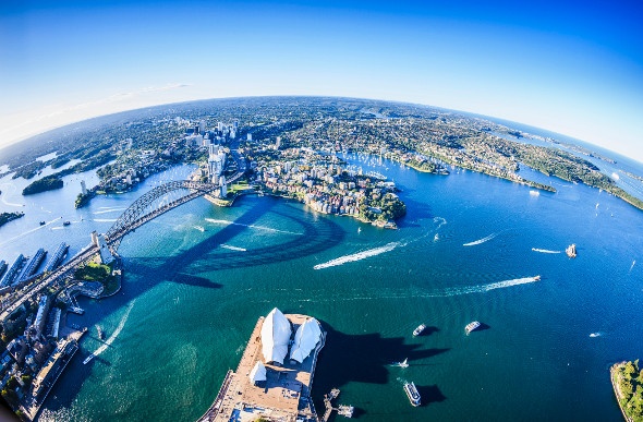  The white wakes of boats trail across Sydney Harbour, Australia. Picture: Getty Images