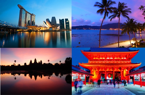Photo collage of famous tourist attractions in Asia