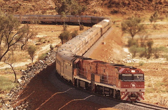  The Ghan train in Australia in the middle of Alice Spring
