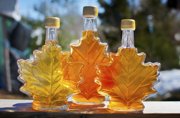 Maple syrups jars shaped like a maple leaf