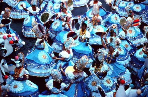 girls dressed up in blue for the brazil carnival 