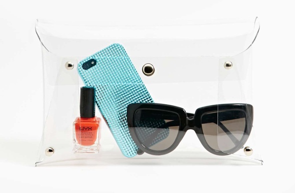  transparent purse with nail polish phone and phone