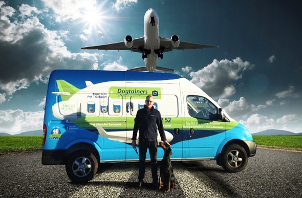  Dogtainers pet transport van at the airport 