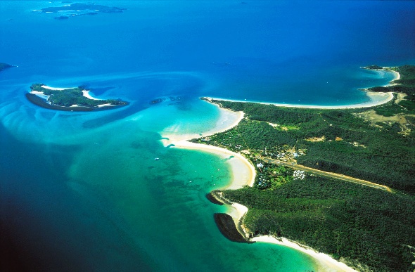 Aerial shot of islands with sand bar