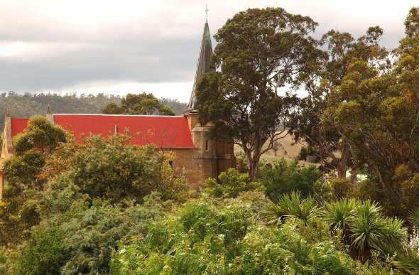 Church above the trees in Richmond, Tasmania