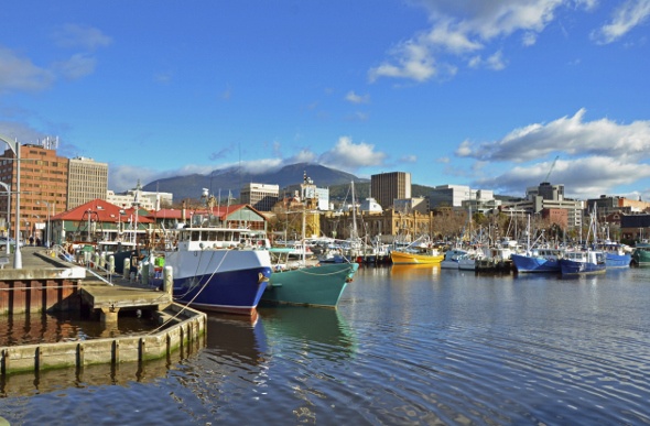 Colorful boats docked at the Port of Hobart