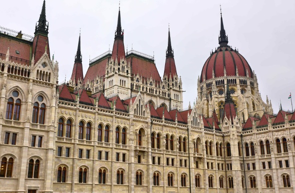 The striking Gothic Revival architecture of the Hungarian Parliament Building