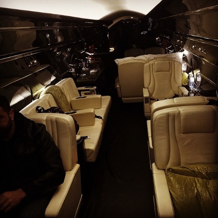 Dark interior of a private jet 