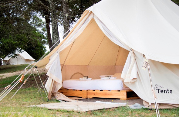 A glamp tent with mattress beds