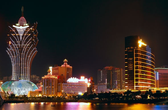  Macau cityscape lit up at night 