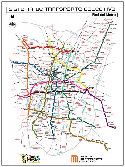  Colour-coded map of Mexico's public transport system