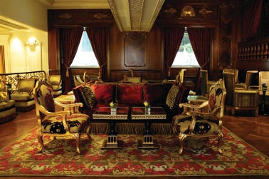  luxurious lobby with velvet sofa and mats across the living room 