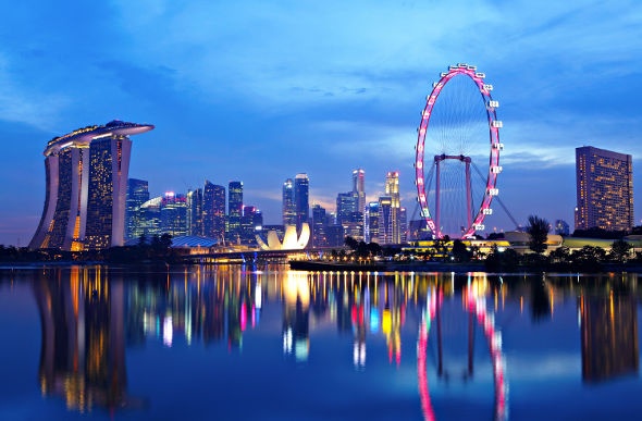 Nighttime view of Singapore's majestic skyline