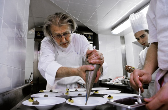  Chef Pierre Gagnaire prepares deliciousness at Les Airelles in Courchevel, France.