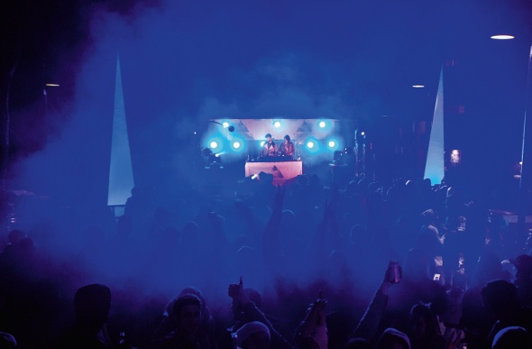 DJs entertain a crowd at Thredbo, Australia.