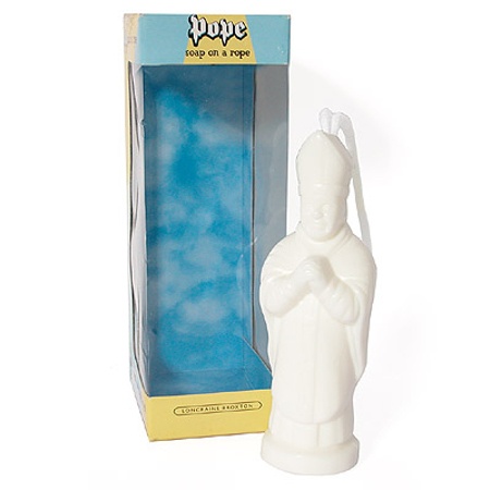 White Pope soap souvenir attached on a rope 