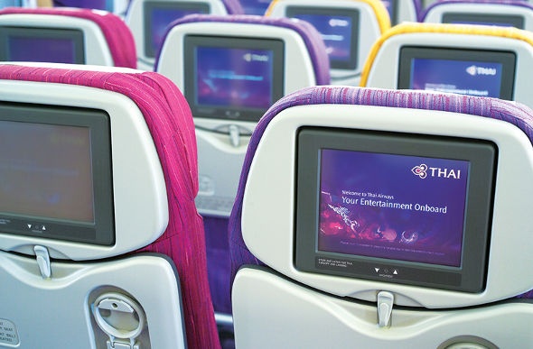  Thai airlines economy seats are equipped with small LED screens for you to watch and play games