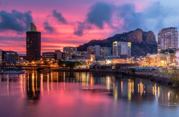 Townsville lit up at sunset 