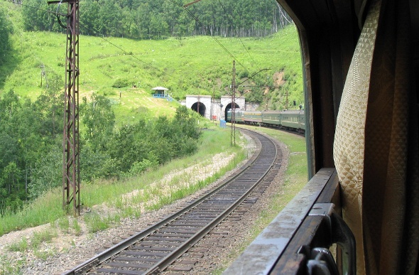  the trans siberian traing going through the tunnel 