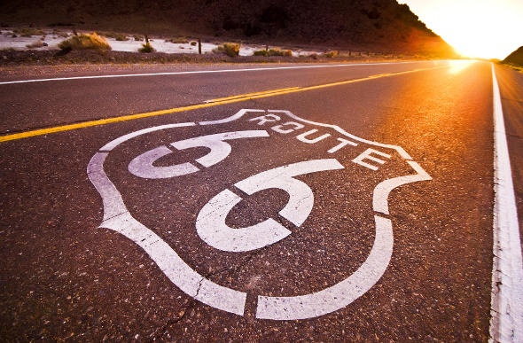  route 66 symbol painted on the road